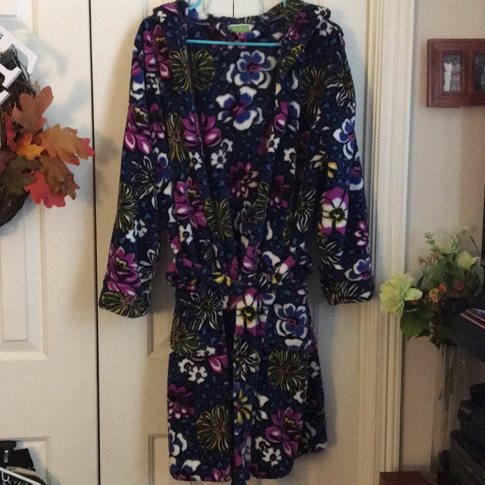Vera Bradley Wrap Hooded Fleece Robe w/2 Pockets